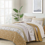 WONGS BEDDING Boho Floral Quilt Set King Size, Brown Patchwork Quilt Bedspread with Flower Botanical Leaves Printed, 3 Pieces Farmhouse Bedding Set for All Season(104"x90") WONGS BEDDING