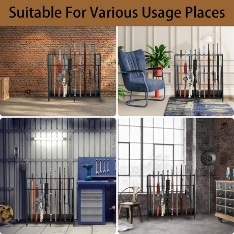 Prometis Gun Storage Racks Indoor - Freestanding Floor Wooden Rifle Standing Rack, Vertical Shotgun Storage Solutions and Gun Room Display Stand, 9 Slots Adjustable Height for up to 9 Long Guns Prometis