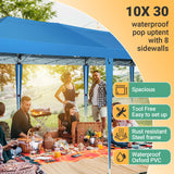 COBIZI 10x30 Canopy Party Tent with 8 Walls 10x30 Pop Up Tent for Parties Waterproof UPF 50+ Outdoor Commercial Event Tent for Party Backyard Gazebo Canopy with Sidewalls & Sandbags(Blue,10x30ft COBIZI