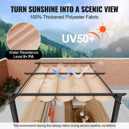 VEVOR 10'x10' Outdoor Retractable Pergola with Canopy, Aluminum Pergola with Retractable Canopy, Modern Pergola with Sun Shade Canopy for Patios, Gardens, Decks, Backyards (Beige)