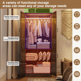 75" Tall Farmhouse 2 Doors Armoire Wardrobe Closet with LED,Freestanding Closet Wardrobe Cabinet for Bedroom with Hanging Rod,Wooden Armoire Storage Cabinet with Adjustable Shelves(Brown) Hlivelood