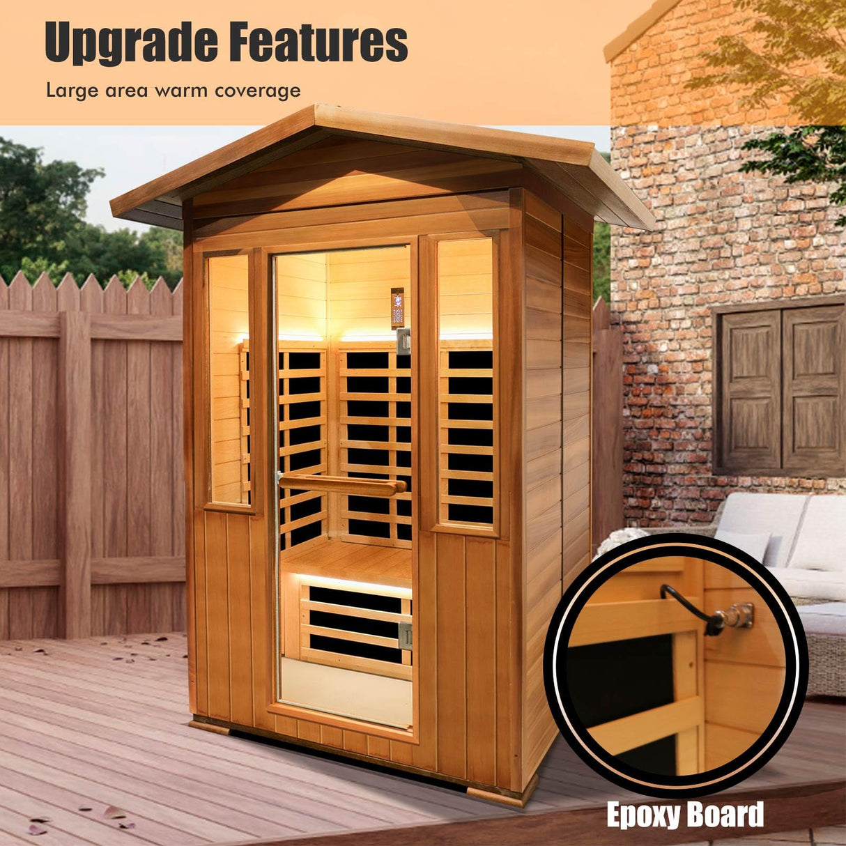 Outdoor Sauna 2 Person Sauna Outdoor Infrared Sauna 2-Person for Home 1800w Outdoor Saunas for Home Canadian Hemlock and Red Cedar Wood Sauna Outdoor Two Person Far Infrared Sauna Low EMF for Backyard RIGO