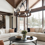 brfaixla 8 Lights 23.6'' Wooden Wagon Wheel Chandelier Farmhouse, Black Metal Ceiling Pendant Light Industrial Vintage Rustic Round Wood Chandeliers for Living Dining Room Kitchen Entryway Foyer brfaixla