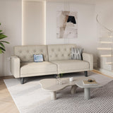 Yaheetech 63" Convertible Couch Small Futon Sofa Bed with 2 USB Ports, Reclining Backrest & Removable Armrests, Mid Century Modern Loveseat for Living Room, Apartment, Office, Beige Yaheetech