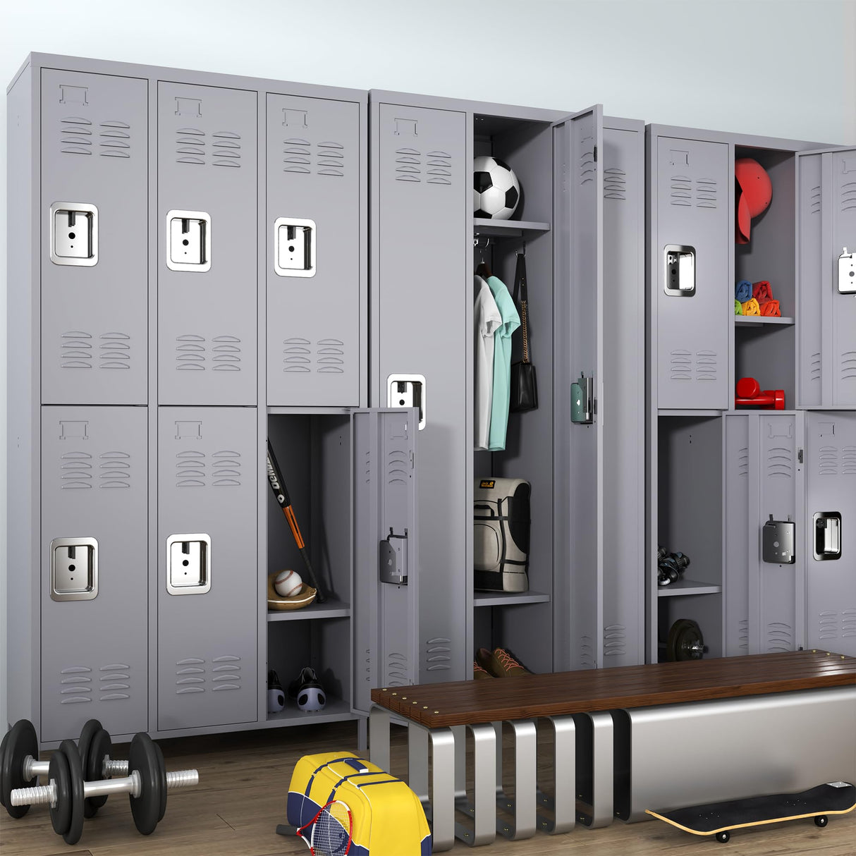 IKIMI Metal Locker 3 Doors Storage Lockers for Employee,72" Tall Locker with Shelves and Hooks Steel Sports Locker for Office School Office Gym Home Garage IKIMI
