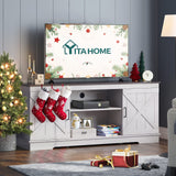 YITAHOME TV Stands for TV up to 65 Inch, Farmhouse Entertainment Center with Double Barn Doors & Storage Cabinets, Rustic TV Cabinet Media Console Table for Living Room, 59 Inches, Grey White/Espresso YITAHOME