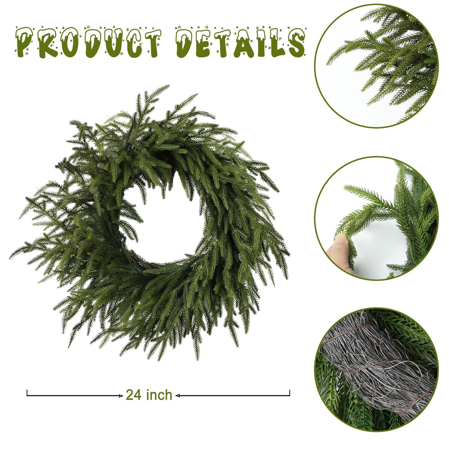 24 Inch Real Touch Christmas Wreath, Natural Droopy,Soft Bendable Winter Wreaths for Front Door, Christmas Wreath for Door, Thanksgiving Wreath, Christmas Greenery Thanksgiving Decorations Indoor