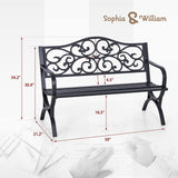Sophia & William 50" Outdoor Garden Bench Patio Park Bench, Cast Iron Metal Frame Furniture with Floral Design Backrest for Porch Yard Lawn Deck, Black Sophia & William