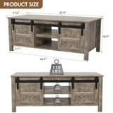 JUMMICO Farmhouse Coffee Table with Storage & Sliding Barn Doors, Modern Rustic Living Room Table with Adjustable Shelves, Wooden Rustic Center Table for Living Room (Light Rustic Oak) JUMMICO