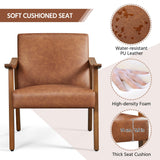 Yaheetech PU Leather Accent Chair, Mid-Century Modern Armchair with Solid Wood Legs, Reading Leisure Chair with High Back for Living Room Bedroom Waiting Room, Light Brown Yaheetech