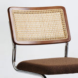 GrandNoor Brown Rattan Dining Chairs Set of 4,Wooden Mid-Century Modern Kitchen Chairs, Mesh Back Cane Dining Room Chairs, Cesca Design Chairs with Metal Chrome Legs GrandNoor