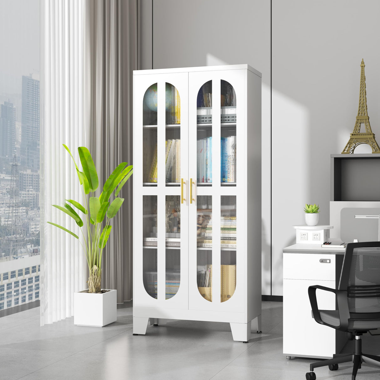 Erosoei Versatile Metal Kitchen Pantry Cabinet with Acrylic Glass Doors and Adjustable Shelves 61.02”H erosoei