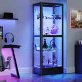 Lucky Monet Glass Display Cabinet with 13 Color LED Lights and Lock, 4-Tier Lighted Curio Cabinet with Doors & Adjustable Shelves, Glass Display Case for Collectibles Liquor - 23.6" Wide Black Lucky Monet