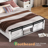 AMERLIFE 48.8" Farmhouse Wood Bed Frame Queen Size with Sliding Barn Door Storage Cabinets and Headboard, No Box Spring Needed, Solid Wood Slats Support,No Squeak,Antique White AMERLIFE