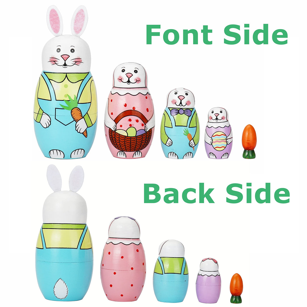 SWANGSA 5 Pcs Russian Nesting Dolls, Cute Cartoon Rabbit Handmade Wood Stacking Matryoshka Nesting Dolls for Kids Birthday Wishing Gift, Home Decoration SWANGSA