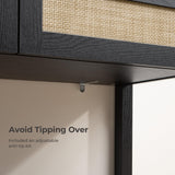 SICOTAS Black Console Table with Rattan Drawers - Boho Rattan Entryway Table with Storage, Wood Small Console Tables for Entryway, Entry Table for Hallway, Sofa Table SICOTAS