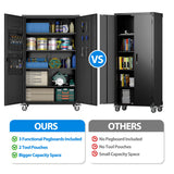 2025 Upgraded Wide & Deep Garage Storage Cabinet with Wheels, Lockable Metal Storage Cabinet with Pegboards and 9 Hooks, 2 Tool Pouches for Garage,4 Adjustable Shelves (Black,43''W x 22''D x 72''H) SUXXAN