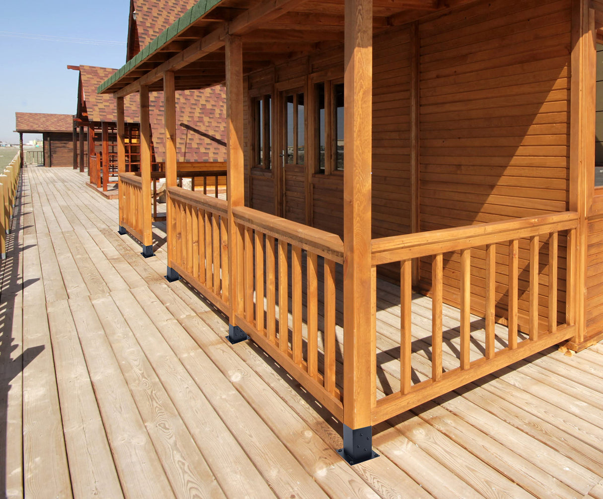 (4 PCS) LADECH 4x4 Wood Fence Post Anchor Base, 2mm Thick Steel and Black Powder Coated,Come with Wood Screws and Concrete Anchors (Black - 4 PCS) LADECH