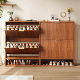 Hootata 31.5''W Walnut Shoe Storage Cabinet for Entryway with 2 Flip Drawers, Fluted Slim Shoe Cabinet, Free Standing Wooden Shoes Organizer for Foyer, Hallway Hootata