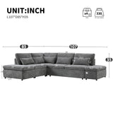 Merax 107'' L Shape Modular Sectional Pull-Out Sofa with Wide Seats & Movement Storage Ottoman & USB & Adjustable Armrests, Free Combination Oversize Chenille Sofa for Living Room & Apartment, Grey Merax