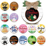 Geetery 17 Pieces Christmas Interchangeable Season Sign DIY Holiday Icons Decor with Wooden Easel Round Home Decorative with 15 Seasonal Icons Holiday Sign Set for Tabletop Fireplace Porch Decoration Geetery