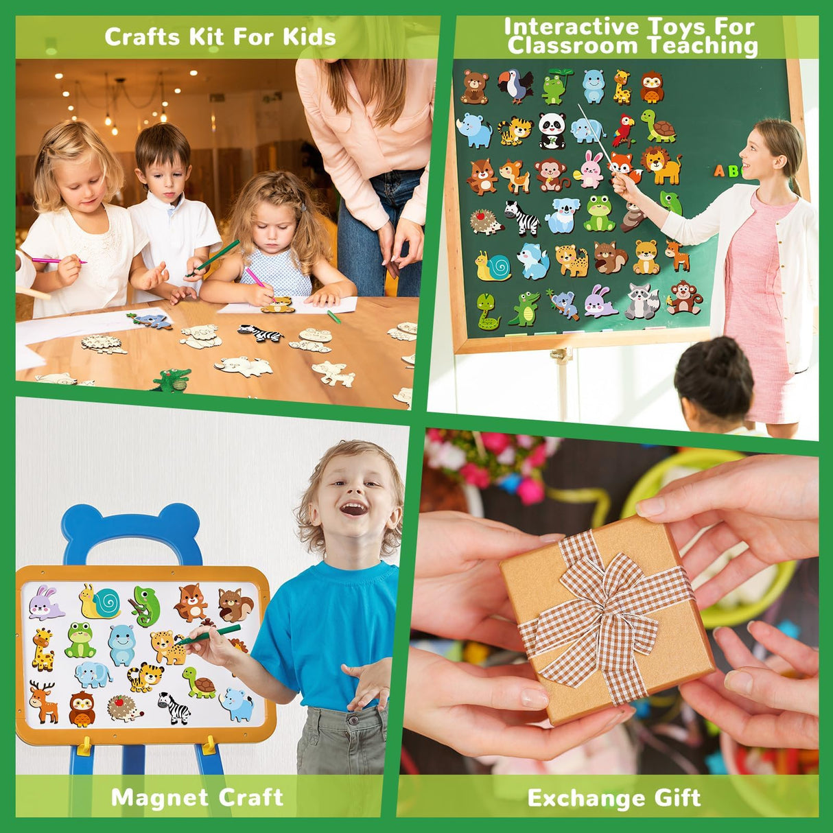 gisgfim 36Pcs Wooden Magnet Painting Craft Kit DIY Wooden Magnets Coloring Arts Crafts for Kids Ages 4-8 8-12 for Birthday Party Gifts Toys Jungle Animal Creativity Supplies Party Favors gisgfim