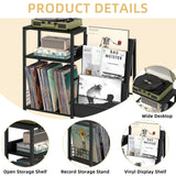 LELELINKY Black End Table,Record Player Stand with Vinyl Storage,3 Tier Side Table with Display Shelf Storage Up to 150 Albums,Industrial Large Record Holder Cabinet for Living Room LELELINKY