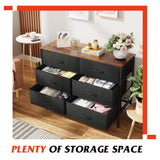 WLIVE Wide Dresser with 6 Drawers, TV Stand for 50" TV, Entertainment Center with Metal Frame, Wooden Top, Fabric Storage Dresser for Bedroom, Hallway, Entryway, Black and Rustic Brown WLIVE