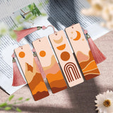 JOOZ 4 Pack Easy Paint by Numbers Kit for Adults, Wood Bookmarks Paint by Numbers for Book Lovers, DIY Mountain Sunset Moon Oil Painting by Number Bookmarks with Tassel for Gift 7x2 Inch JOOZ