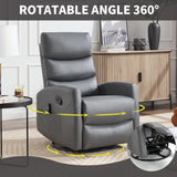 PELUMY Manual Recliner Chair with Heat & Vibration Massage, 360° Swivel Rocker Recliner with 155° Recline and Lumbar Heat, Compact Recliner for Living Room & Small Spaces (Breathable Leather, Grey) PELUMY