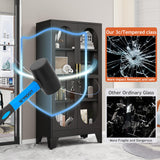 GAIOUS 61" Tall Metal Curio Cabinet, Display Cabinet with Glass Door, 4 Tier Liquor Cabinet with 3 Adjustable Shelves, Locking Glass Display Case for Collectibles, Showcase Storage Cabinets, Black GAIOUS