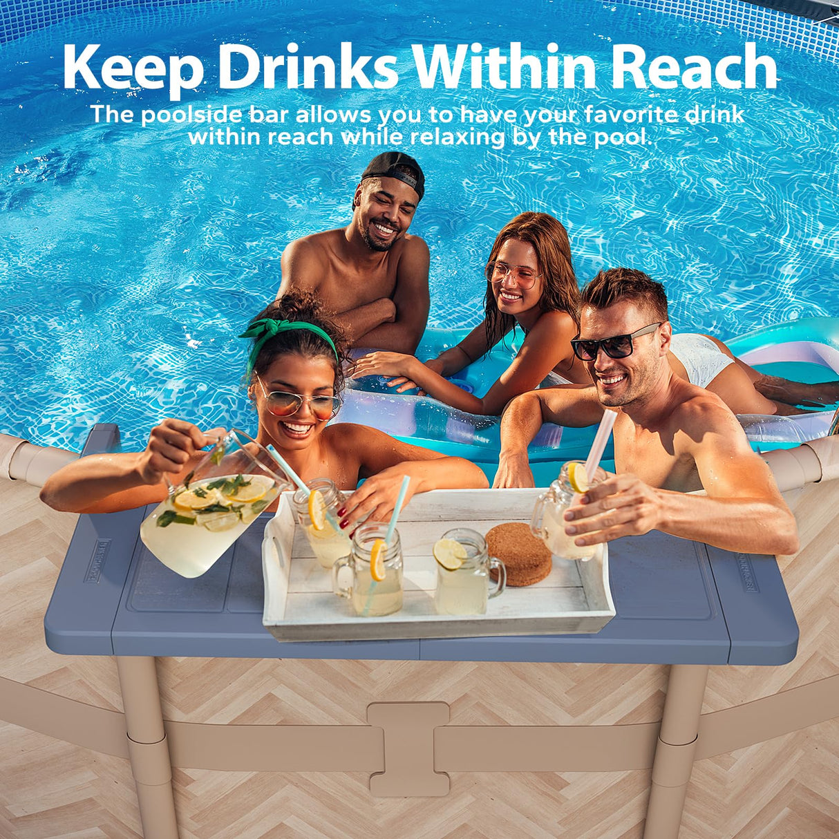POOLHACKER Poolside Bar, Swim Up Bar Exclusively for Above-Ground Round Pools. Patio Poolside Table Smart Fold Easy Maintenance, Weather Resistant Stable Tabletop (Phantom Gray) POOLHACKER