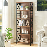 HOMBAZAAR 6 Tier Bookshelf, 65.8 Inch Tall Rustic Bookshelf with Metal Frame, Industrial Heavy Duty Bookshelves and Bookcases, Open Book Shelf for Office, Living Room and Library, Brown HOMBAZAAR