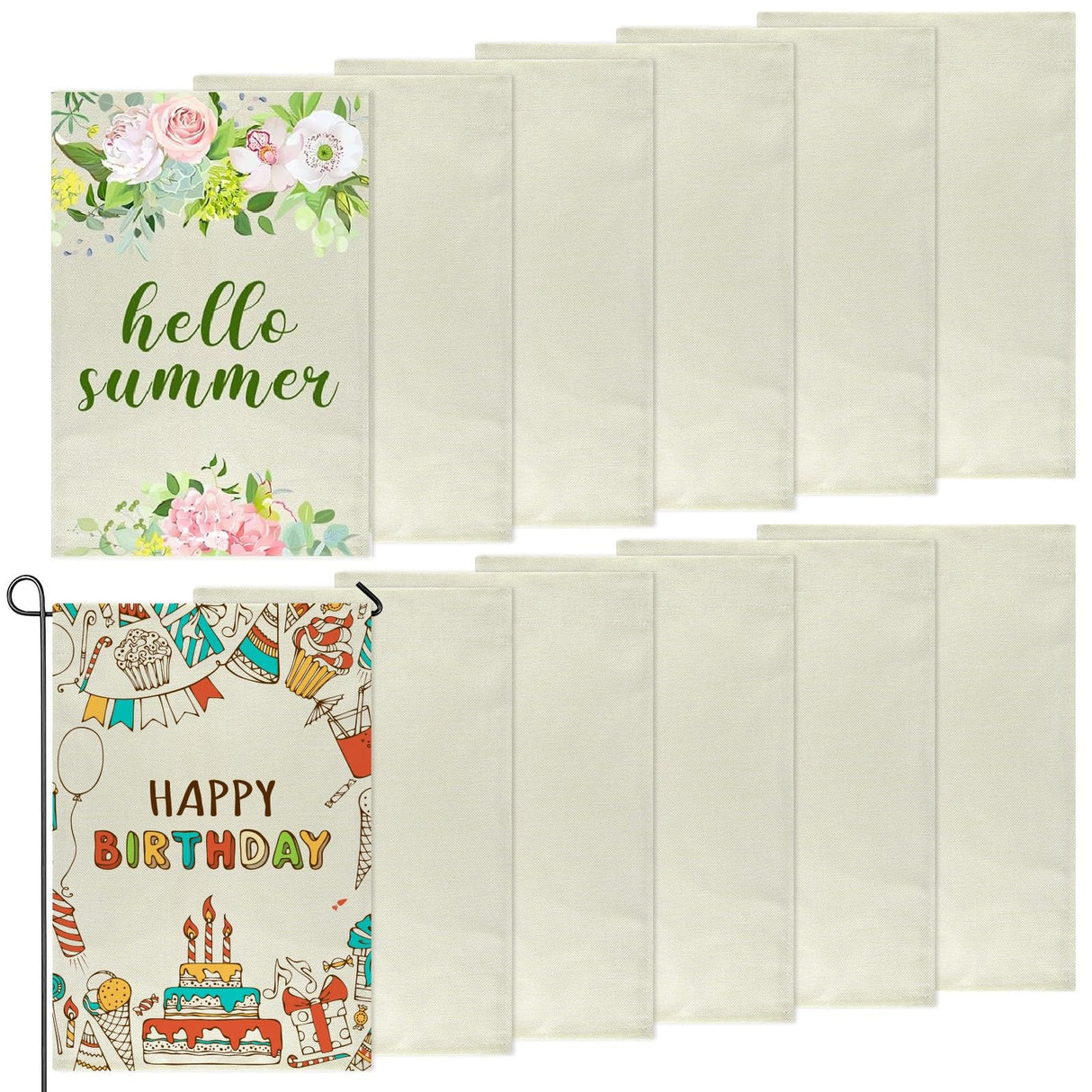 PLULON 12Pcs Blank Burlap Flags Sublimation Garden Flags 12Inch x 18Inch Burlap Garden Flag Yard Flag Banner Flag for Patio Garden Yard Outdoor Home Decorations PLULON