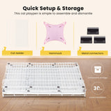 VIVOHOME 4-Tier 49 Inch Collapsible Metal Cat Kitten Ferret Cage 360° Rotating Casters Enclosure Pet Playpen with Ramp Ladders Hammock and Bed White VIVOHOME