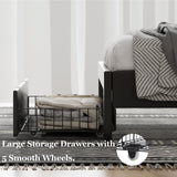 VECELO Twin Size Bed Frame with Storage Drawers, Leather Upholstered Bedframe with Diamond Tufted Headboard, Solid Wood Slat Support, No Box Spring Needed, PU Black VECELO