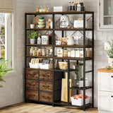 HAUOMS Corner Bookshelf, 7-Tier Industrial Convertible Book Shelf with 6 Fabric Drawers, Corner Bookcase Freestanding Display Shelf for Living Room, Kitchen, Home Office, Rustic Brown HAUOMS