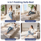 MAXYOYO Folding Sofa Bed, Convertible Sofa Bed with High-Density Support Foam, Portable 4 in 1 Fold Out Chair to Floor Lounger, Versatile Floor Couch for Living Room Bedroom, Beige MAXYOYO