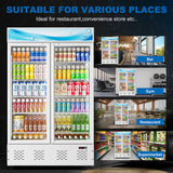 40 Cu.ft Commercial Beverage Refrigerators Glass Door Refrigerator Commercial with LED Light and 10 Shelves, Display Refrigerator for Restaurant Store Cafe Bar, ETL/NSF Approved, White ECEVT