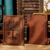 Ovesmusl PU Leather A5 Binder 6 Ring Refillable Journal Cover No Refill Paper A5 Planner Binder Loose Leaf Binder Notebook 5.7”x8.3” with Elastic Closure, Brown Tree Ovesmusl