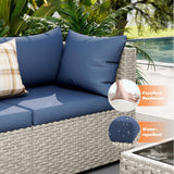 UDPATIO Outdoor Patio Furniture Set, 7-Piece Modular Sectional Sofa with Tea Table, PE Wicker Outdoor Conversation Set for Patio, Garden, Backyard Blue UDPATIO