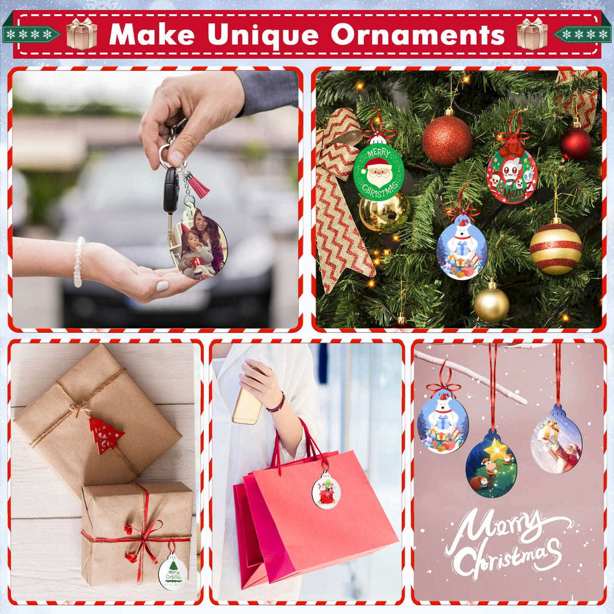 Sublimation Ornament Blanks Bulk, Cridoz 20 Pieces Sublimation Blanks Ornaments with Red Ribbon Double-Side MDF Personalized Blanks for Christmas Day and Halloween Day Decor cridoz