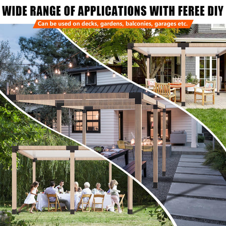ITeVe.GD 3-Way Pergola Kit,3-Way Right Angle Corner & T-Shape Straight Pergola DIY Brackets for 4x4 (Actual:3.5"x3.5") Lumber for Patio Pergola,Log Cabin Gazebo W/Hardware - 6 Pack ITeVe.GD