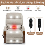 Power Lift Recliner Chair for Elderly People, Dual Motor Lift Chair with Vibration Massage and Heat, Lay Flat Recliner with Solid Wood Armrest, Standing Assistance Reclining, Chenille Fabric Beige EZZUP