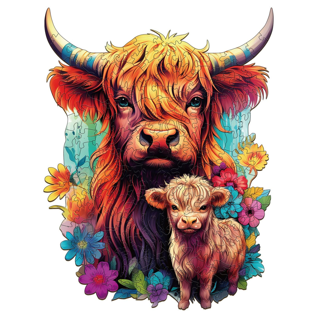 WOODBESTS Wooden Puzzle for Adults, Highland Cattle Family Puzzle (M, 170pcs, 9.2"x11.4") Beautiful Wooden Box, Wooden Jigsaw Puzzles Unique Shape, Birthday Gifts for Adults and Kids Family Game WOODBESTS
