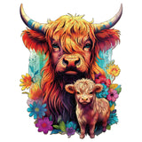 WOODBESTS Wooden Puzzle for Adults, Highland Cattle Family Puzzle (M, 170pcs, 9.2"x11.4") Beautiful Wooden Box, Wooden Jigsaw Puzzles Unique Shape, Birthday Gifts for Adults and Kids Family Game WOODBESTS