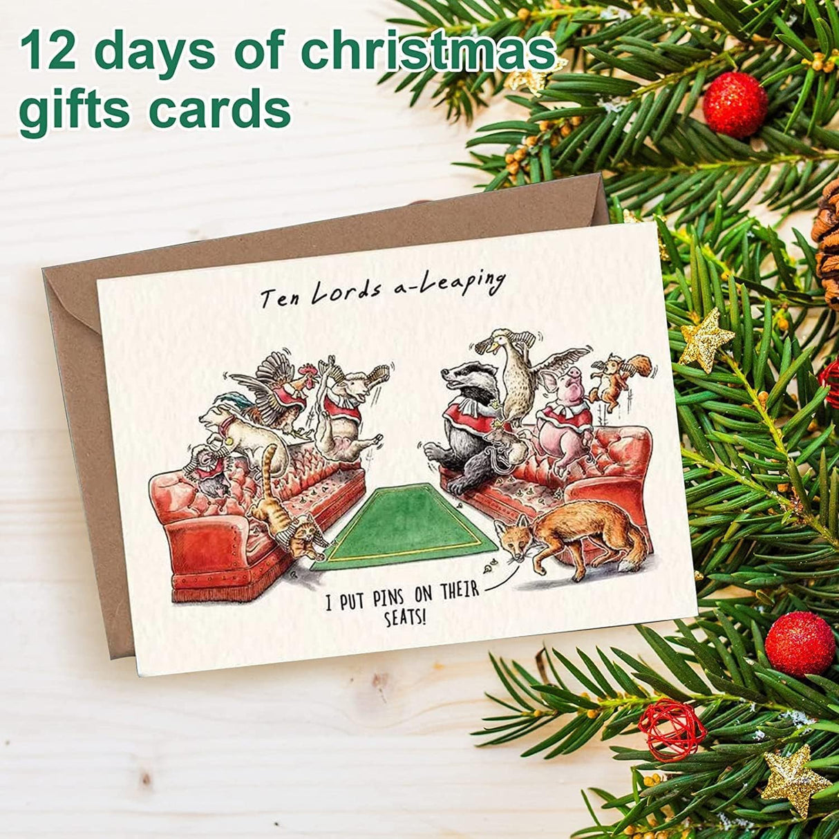 SWAGGIFT Twelve Days of Christmas Card Set,12 Pcs Quirky Funny Christmas Cards Card with Your Custom Message and Envelopes, Christmas Countdown Gift Card Set SWAGGIFT