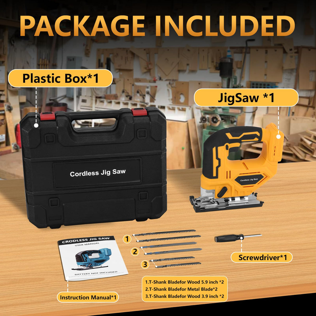 Jig Saw for Dewalt 18V/20V Max Battery, Cordless Jigsaw Tool Brushless Motor, Up To 2900 RPM, 45 Degree Beveled Cuts, LED Light for 4 Curve Cuttings, Plastic Box Include for Easy Carry (No Battery) Labfintom