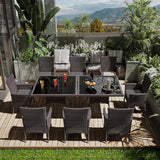 ASJMR 10 Pieces Dining Sets for 8 with Rattan Dining Set Chairs x8 and Square Table Glass Topx2 with Umbrella Cutout, Outdoor and Indoor Set-Grey ASJMR