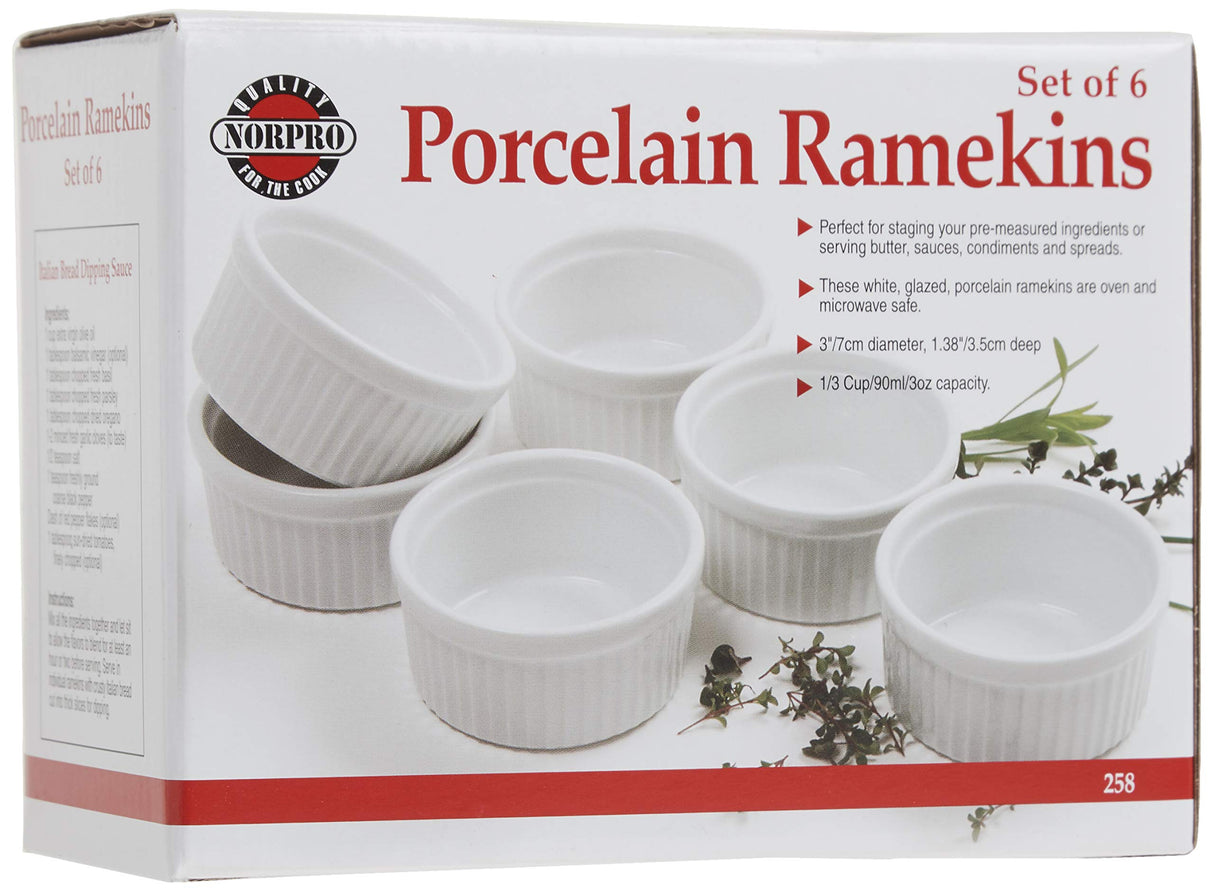 Norpro 3oz/90ml Porcelain Ramekins, Set of 6, One Size, White Norpro